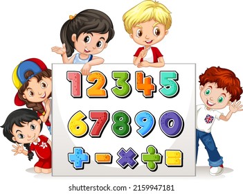 Counting number 0 to 9 and math symbols illustration