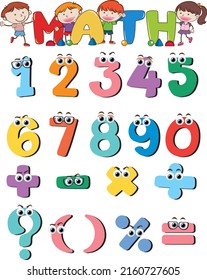 Counting number 0 to 9 and math symbols for kids illustration