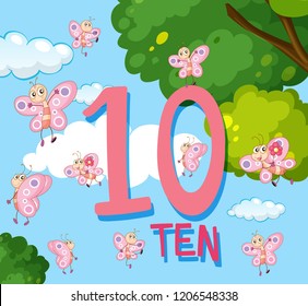 Counting to the number 10 with butterflies illustration