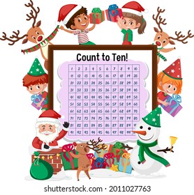 Counting number 1-100 board with many children in christmas theme illustration