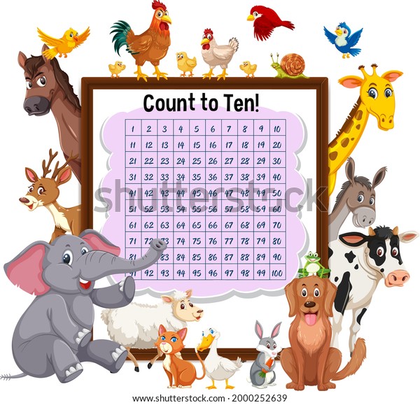 Counting number 1-100 board with wild\
animals illustration