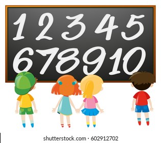 Counting number with boys and girls illustration