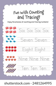 counting number handwriting practice worksheet printable for kids education fun learning