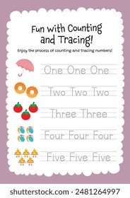 counting number handwriting practice worksheet printable for kids education fun learning