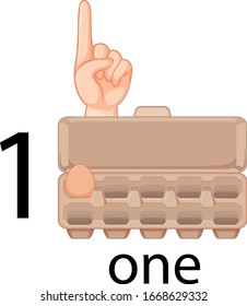 Counting number one with eggs in carton illustration