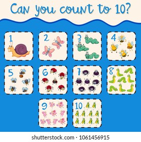 Counting number one to ten with insects illustration