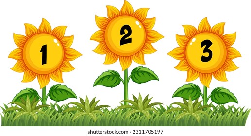 Counting number with sunflower theme illustration