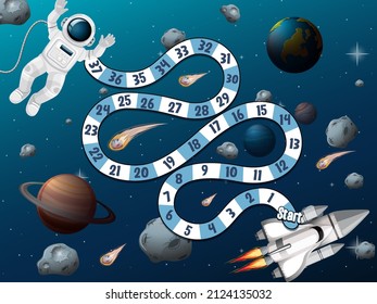 Counting numbers game template with astronaut in space illustration