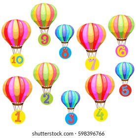 Counting numbers on colorful balloons illustration