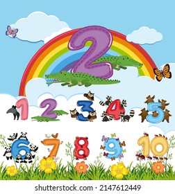 Counting numbers from zero to nine illustration