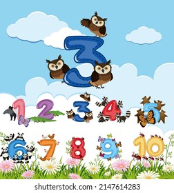 Counting numbers from zero to nine illustration