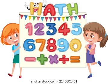 Counting numbers from zero to nine and math symbols illustration