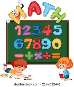 Counting numbers from zero to nine and math symbols illustration