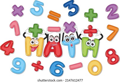Counting numbers from zero to nine and math symbols illustration