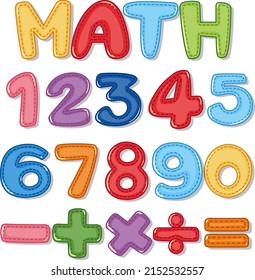 Counting numbers from zero to nine and math symbols illustration