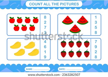 Counting object fruit for kids and preschool - Education worksheet 