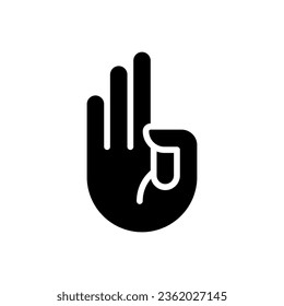 Counting on fingers black glyph icon. Mathematical lesson learning. Hand gesture and sign. Numbers study. Silhouette symbol on white space. Solid pictogram. Vector isolated illustration