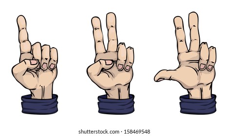 Counting on fingers, one, two and three, vector illustration