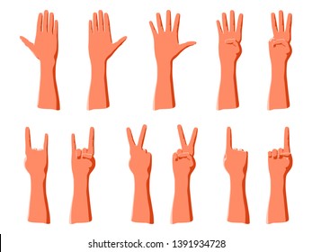 Counting from one to five by hands fingers or abstract gesturing for show emotions