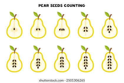 Counting pear seeds. Math game for kids.