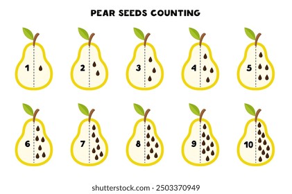 Counting pear seeds. Math game for kids.