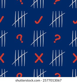 Counting the referendum results. Election vote score symbol seamless pattern. Tally mark with question mark. Choosing a cross or check mark.