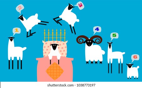 Counting sheep to fall asleep. Vector