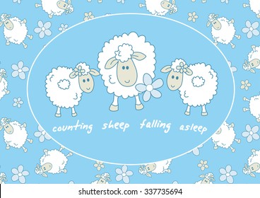 Counting sheep falling asleep with matching repeat pattern