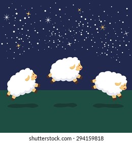 Counting Sheep in Night Background