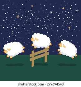 Counting Sheep in Night Background