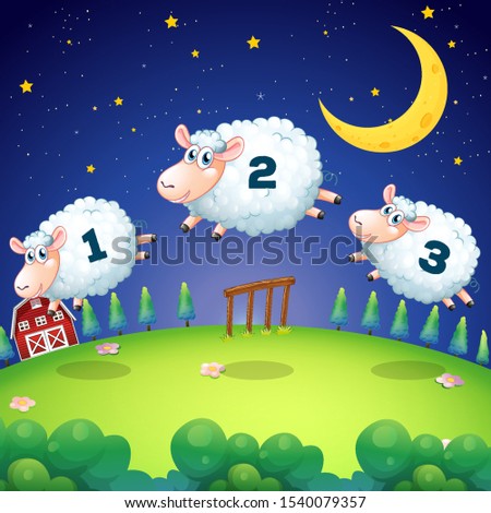 Similar – three sheep of a flock of sheep look curiously into the camera