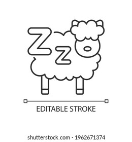 Counting sheeps linear icon. Mental exercise to improve sleep. Treatment for sleeplessness. Thin line customizable illustration. Contour symbol. Vector isolated outline drawing. Editable stroke