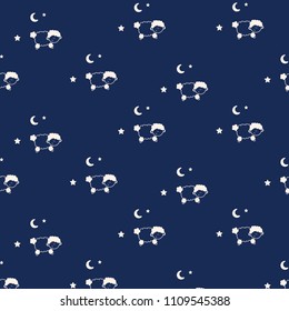 Counting sheeps to sleep Pattern with Baby sheeps, moon and stars 