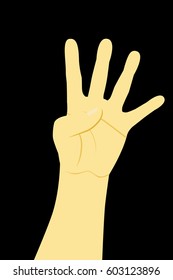 Counting of voting hand, Four, at black backgroumd