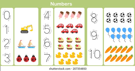 Counting and writing numbers to 10 for kids