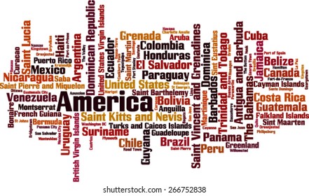 Countries in America word cloud concept. Vector illustration
