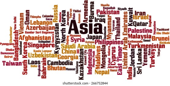 Countries in Asia word cloud concept. Vector illustration
