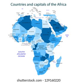 Countries and capitals of the Africa - blue Vector illustration