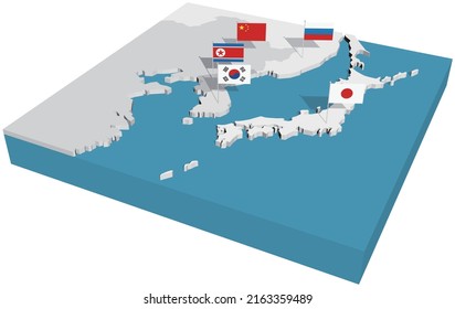 Países de Asia Oriental Japón Rusia China Corea del Norte Corea del Sur Ilustración de vectores