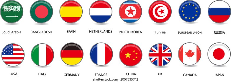 Countries flag in Circle shape, vector of countries flag. 16 Countries flag in Circle shape illustration.