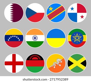 Countries flag set. Circle shape flags icon. Vector illustration
