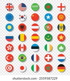 Countries flag set. National flags in circle shape.