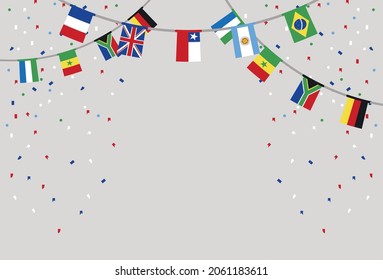 countries flags in garlands hanging