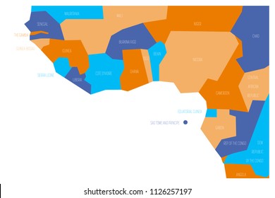 Countries of Guinea Gulf - Western Africa. Simplified and schematic political map. Vector illustration.