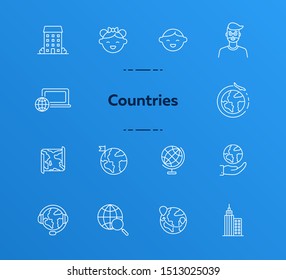 Countries line icon set. Adult, children, map, globe. Travel concept. Can be used for topics like population, trip, family