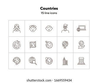 Countries line icon set. Adult, children, map, globe. Travel concept. Can be used for topics like population, trip, family