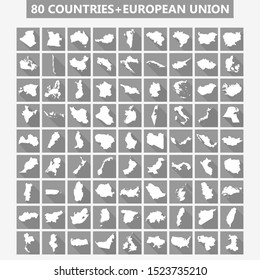Countries set collection of maps. Flat style with long shadow.Vector illustration