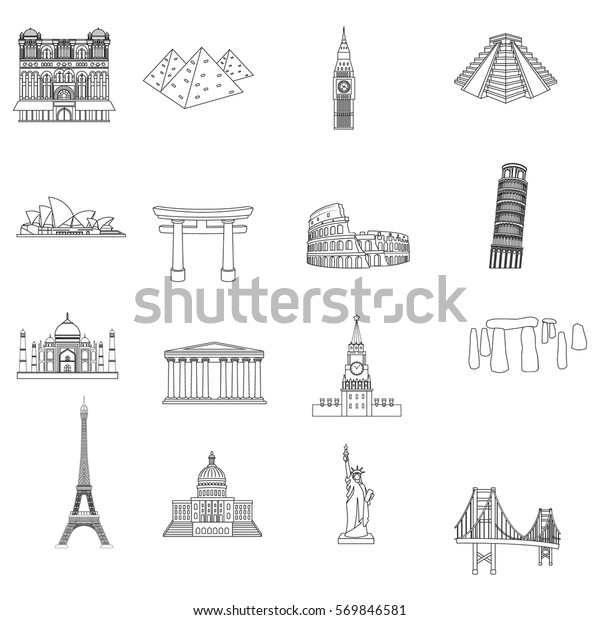 Countries Set Icons Outline Style Big Stock Vector (Royalty Free) 569846581