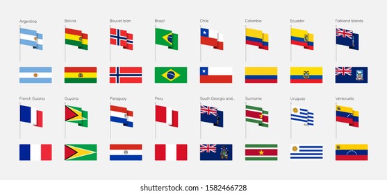 Countries of South America according to the UN classification. Set of flags.