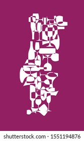 Countries winemakers - stylized maps from silhouettes of wine bottles, glasses and decanters. Map of Portugal.